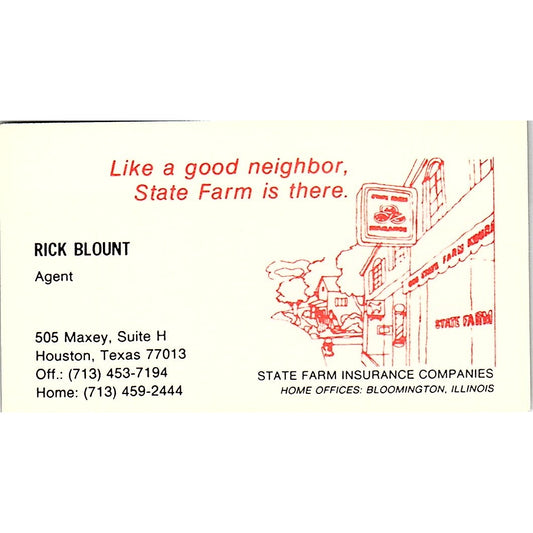 Rick Blount State Farm Ins Agent Houston Vintage Business Card SD9-B6