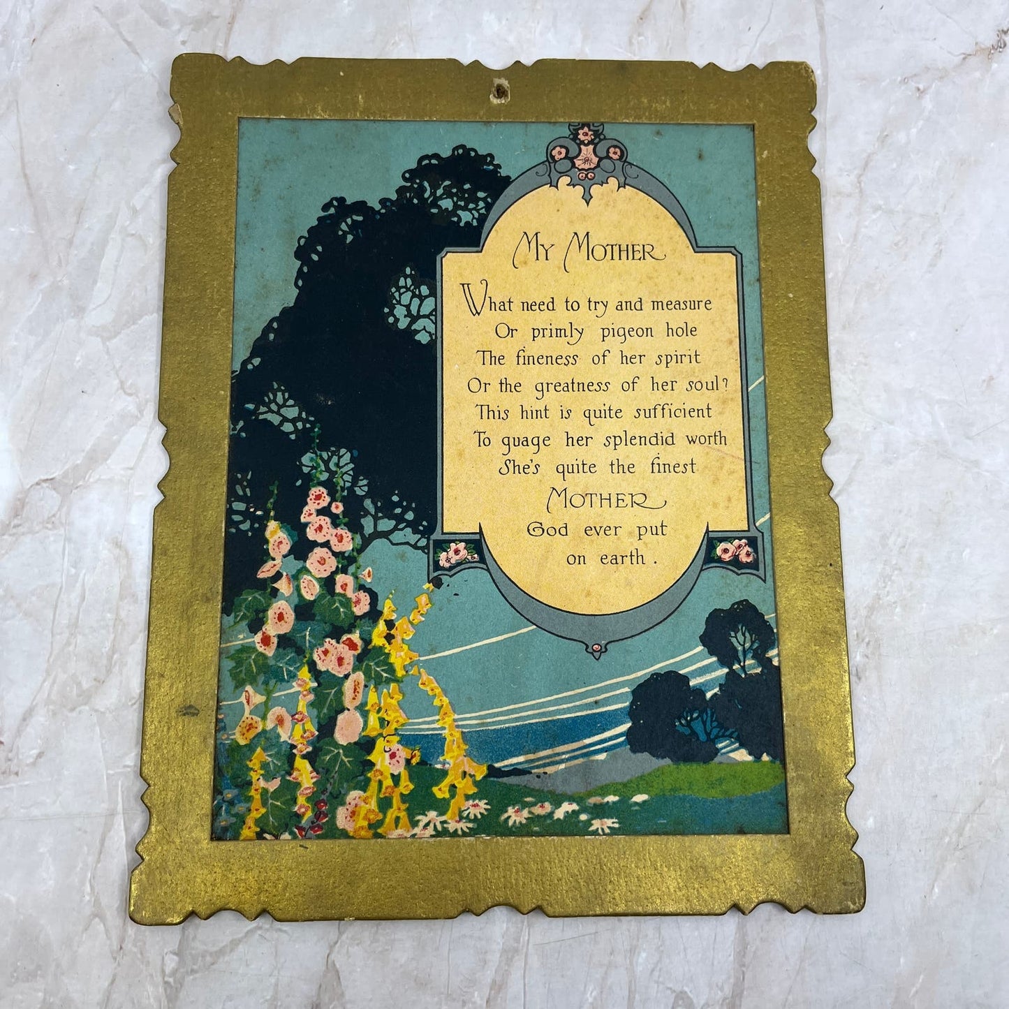 c1920 Wall Art My Mother Poem 17.5x9.5" TI8-S7