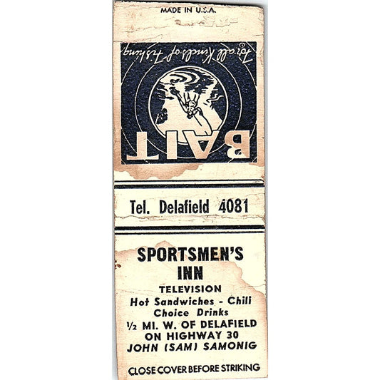 Sportsmen's Inn John Sam Samonig Delafield Vintage Matchbook Cover SC7-Y5