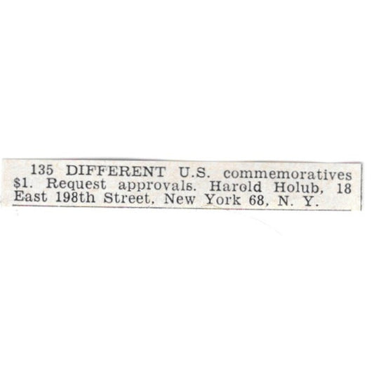 US Commemoratives - Harold Holub, New York NY 1955 Ad AG1-S9