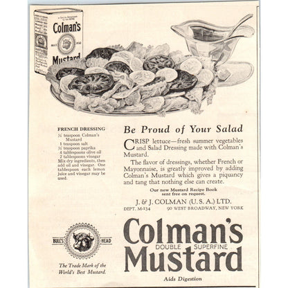 Coleman's Double Superfine Mustard NY 1924 Magazine Ad AF7-LJ1