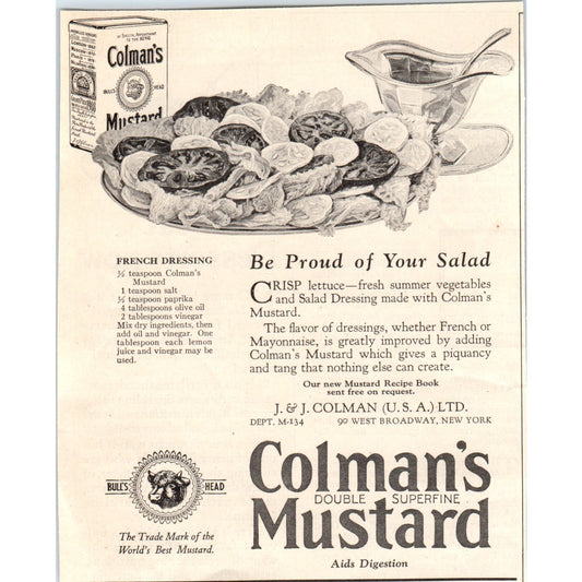 Coleman's Double Superfine Mustard NY 1924 Magazine Ad AF7-LJ1