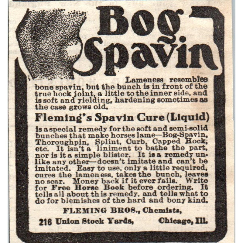 Fleming Bros Chemists Bog Spavin Cure Chicago 1905 Magazine Ad AF1-NH2