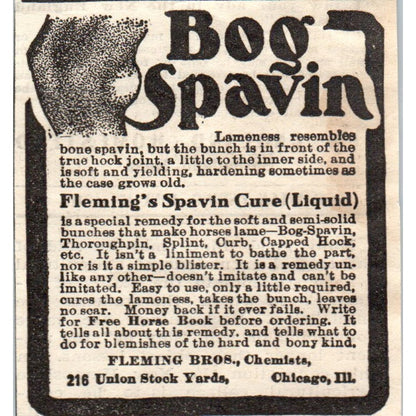 Fleming Bros Chemists Bog Spavin Cure Chicago 1905 Magazine Ad AF1-NH2