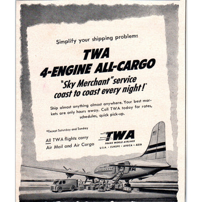 TWA Airlines 4-engine All-Cargo Airplane 1951 Magazine Ad AF1-MF1