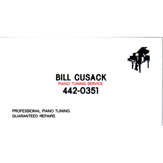 Bill Cusack Piano Tuning Service Vintage Business Card SD8-B20