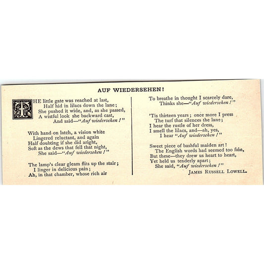 Auf Wiedersehen! James Russell Lowell 1884 Poem AG3-M4