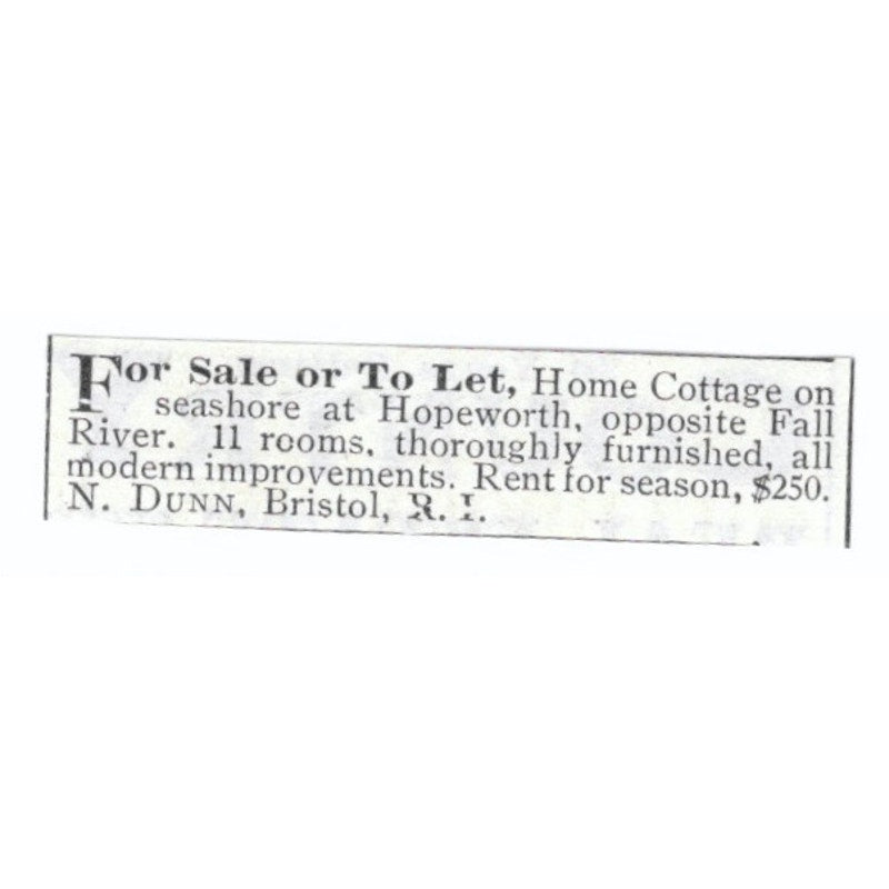 Hopeworth Cottage N. Dunn Bristol RI 1903 Magazine Ad AF7-SS1