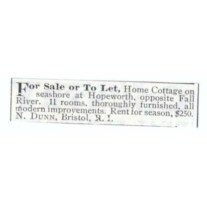 Hopeworth Cottage N. Dunn Bristol RI 1903 Magazine Ad AF7-SS1