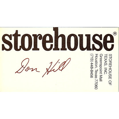 Vintage Storehouse Don Hid Greenspoint Mall, texas Business Card SF3-B2