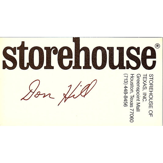 Vintage Storehouse Don Hid Greenspoint Mall, texas Business Card SF3-B2