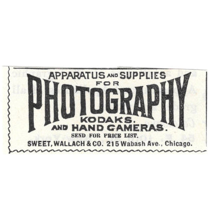 Photography Supplies Sweet, Wallace & Co Chicago c1890 Victorian Ad AE9-CH1