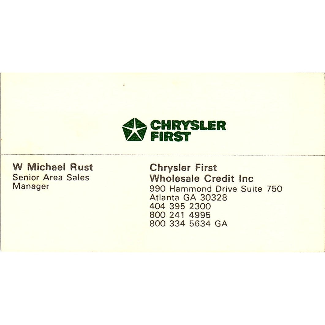 W. Michael Rust Chrysler First Atlanta GA Vintage Business Card SD9-B4