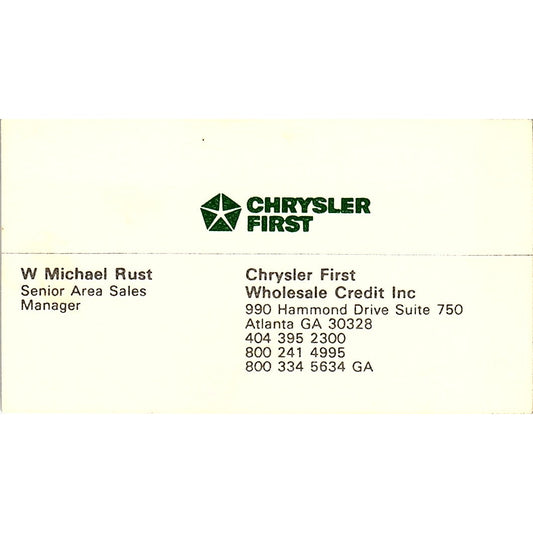 W. Michael Rust Chrysler First Atlanta GA Vintage Business Card SD9-B4