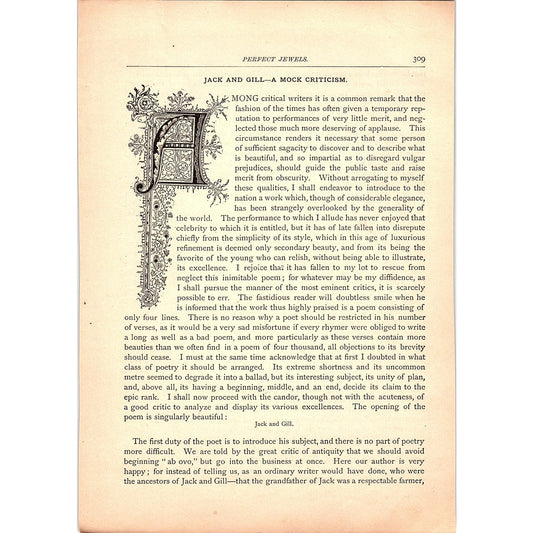Jack and Gill - A Mock Criticism Joseph Dennie 3 Pages 1884 Poem TA5-CJ-6