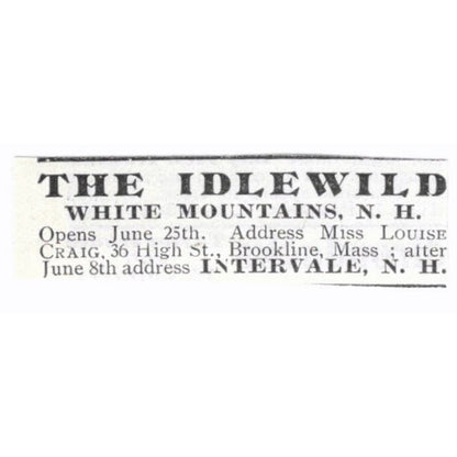 The Idlewild White Mountains Intervale Louise Craig c1918 Advertisement AE5-SV2