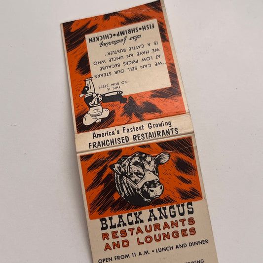 Black Angus Restaurants and Lounges Vintage Matchbook Cover MM2-7