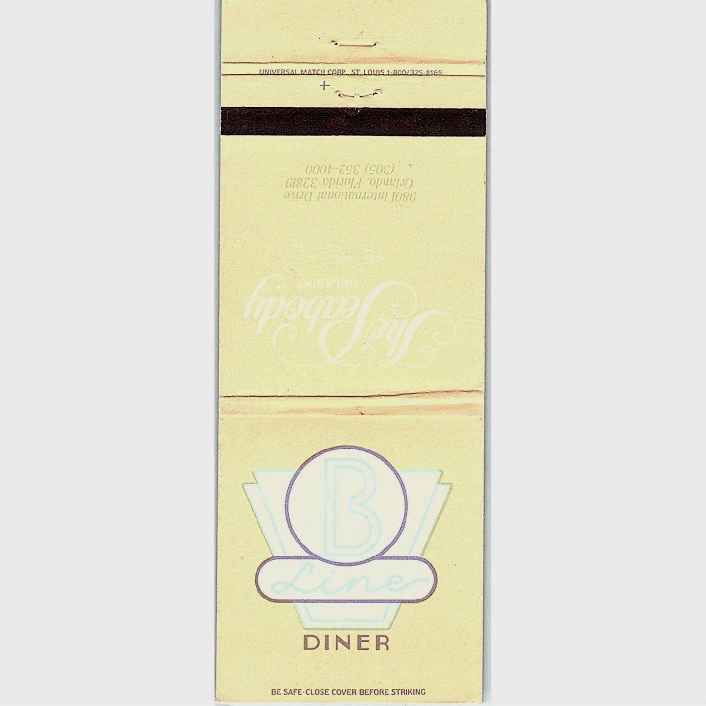 B Liner Diner The Peabody Orlando Florida Vintage Matchbook TB6-MB2-7
