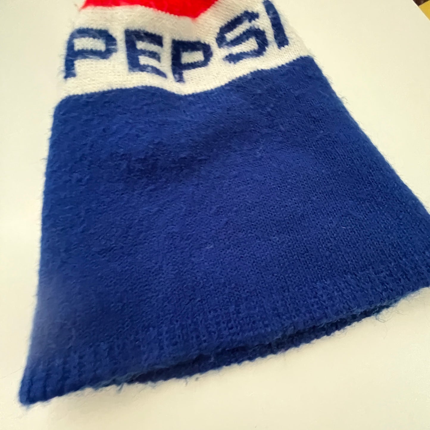 Vintage 1970s Knit Pepsi Stocking Cap Winter Beanie Hat TF9