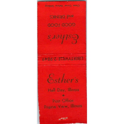 Esther's Restaurant Half Day Illinois Vintage Matchbook Cover SD2-Y2