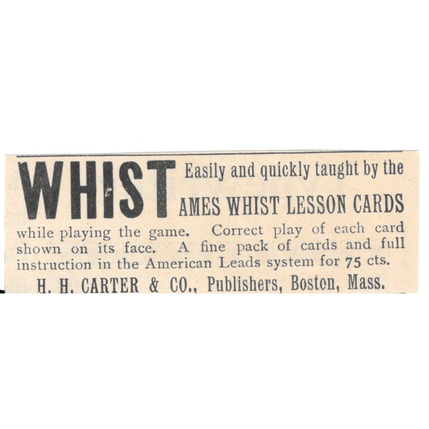 Ames Whist Lessons H.H Carter & Co Boston MA 1892 Magazine Ad AB6-S1