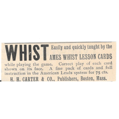 Ames Whist Lessons H.H Carter & Co Boston MA 1892 Magazine Ad AK6-S1