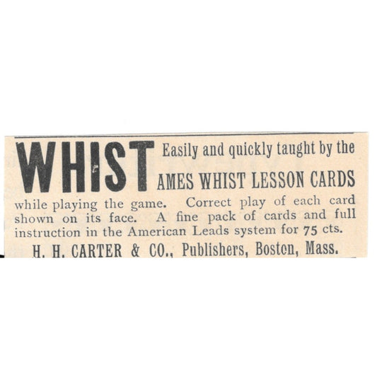 Ames Whist Lessons H.H Carter & Co Boston MA 1892 Magazine Ad AK6-S1