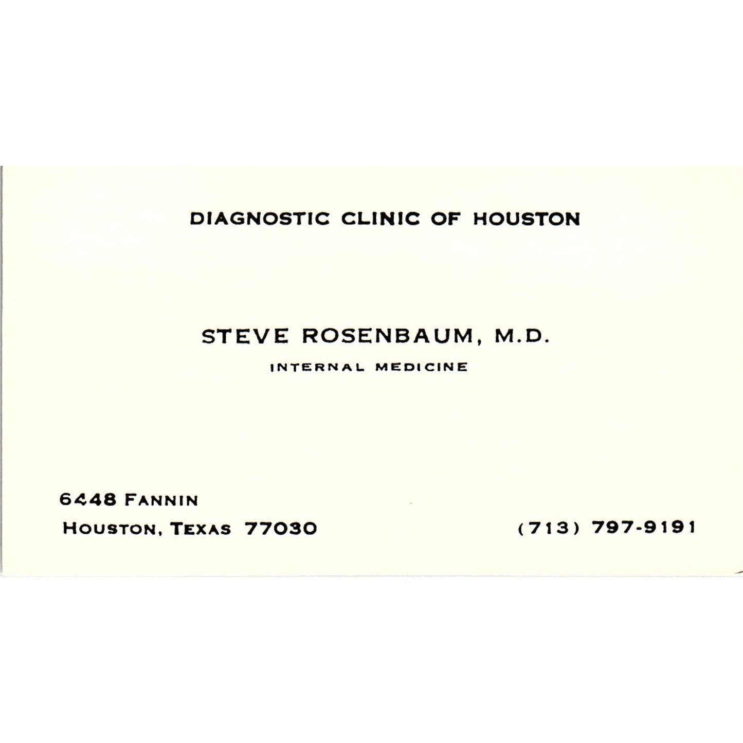 Steve Rosenbaum Internal Medicine Houston Texas Vintage Business Card SB4-B1