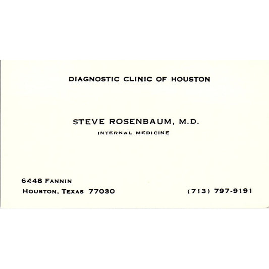 Steve Rosenbaum Internal Medicine Houston Texas Vintage Business Card SB4-B1