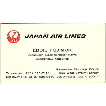 Japan Air Lines Eddie Fujimori Los Angeles CA Vintage Business Card SE3-B16