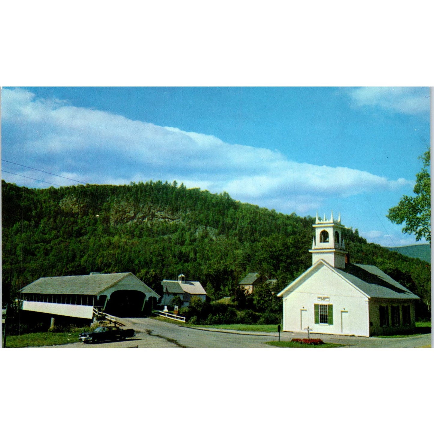 Covered Bridge and Church Stark New Hampshire Covered Bridge Postcard PC3