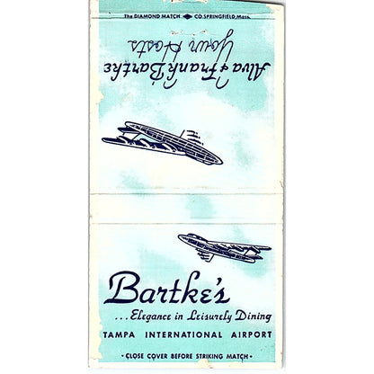 Alva & Frank Bartke's Restaurant Tampa International Airport Matchbook SF3-Y4