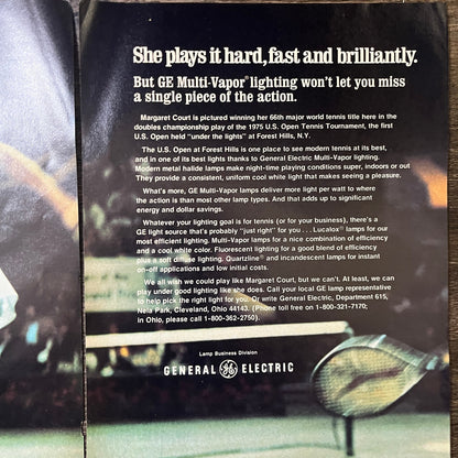 Margaret Court Tennis Two Page GE Multi-Vapor Lighting 1977 Ad AF3-4
