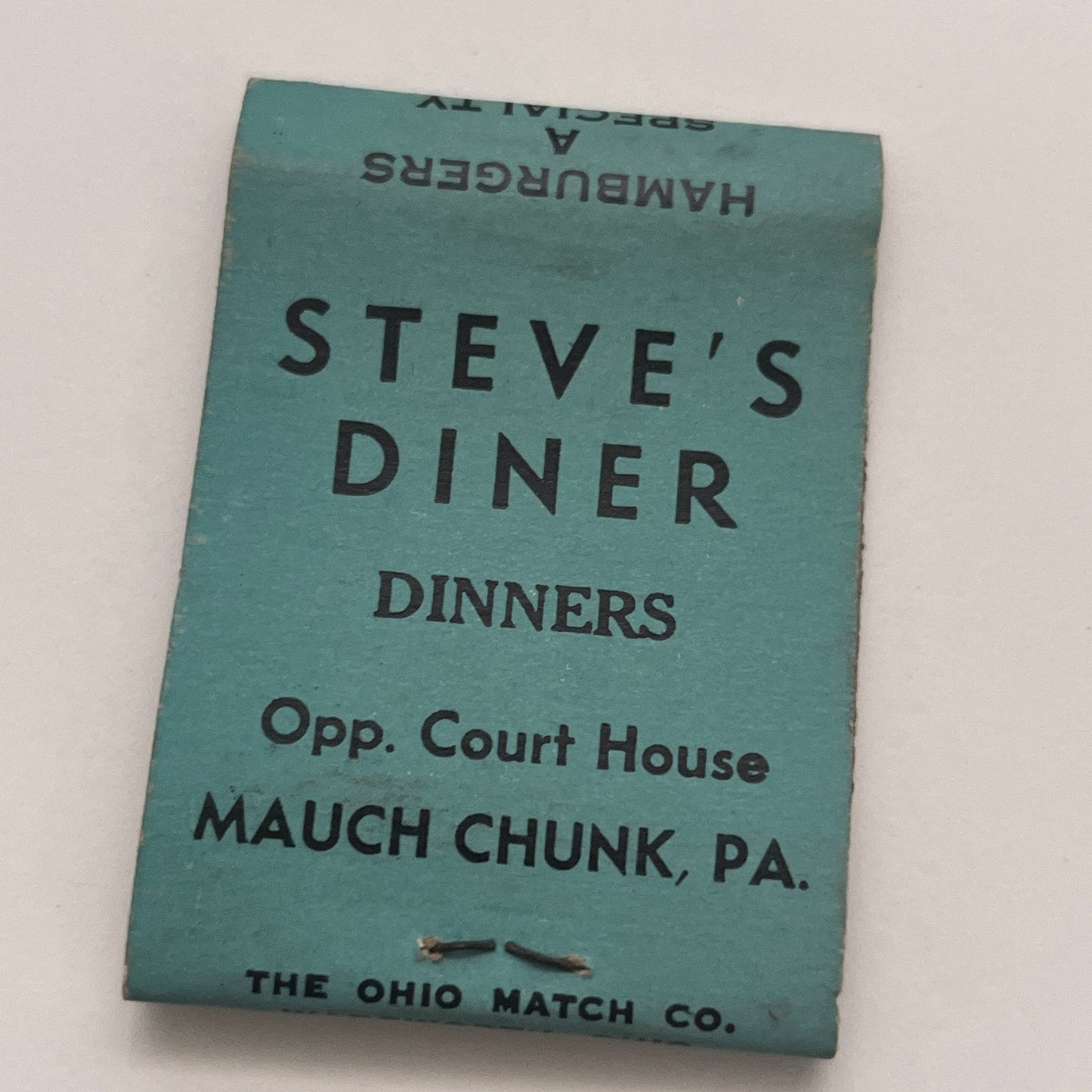 Steve's Diner Mauch Chunk PA Vintage Matchbook Cover TB8-MB2-6