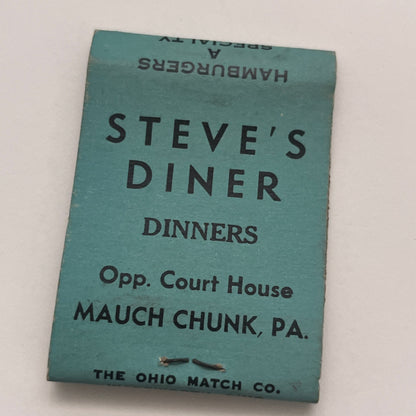 Steve's Diner Mauch Chunk PA Vintage Matchbook Cover TB8-MB2-6