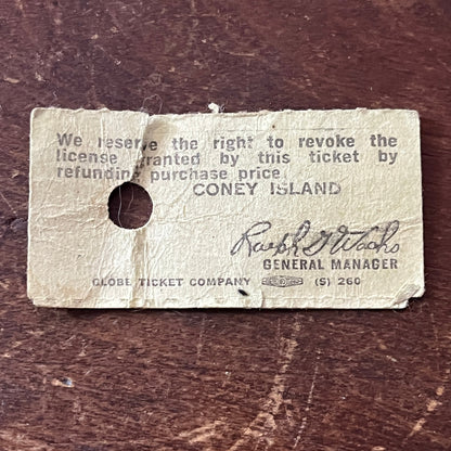 Vintage Coney Island One-Ride Stub AF9-S4