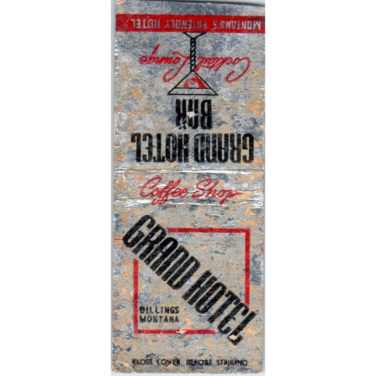 Grand Hotel and Bar Billings Montana Vintage Matchbook Cover SD4-Y12