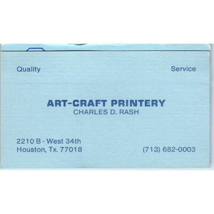 Art-Craft Printery Charles D. Rash Houston TX Vintage Business Card SD4-B3