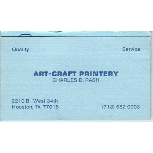 Art-Craft Printery Charles D. Rash Houston TX Vintage Business Card SD4-B3