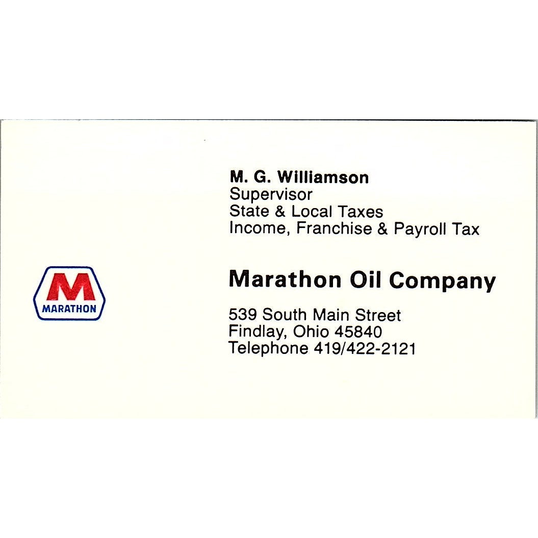 Marathon oil Company M.G. Williamson Findlay Ohio Vintage Business Card SB4-B7