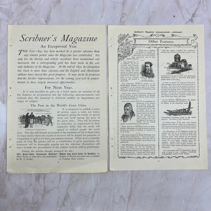 Scribner's Magazine 1891 Year in Review Two Page Article c1890 Victorian Ad AE8