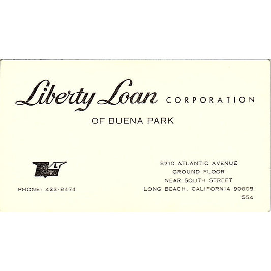Liberty Loan Corporation of Buena Park Long Beach Vintage Business Card SD9-B4