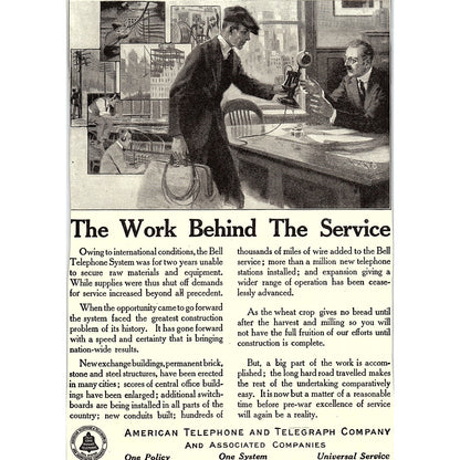 American Telephone and Telegraph Company Work Behind the Service c1920 Ad AF8-8