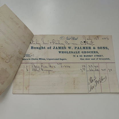 James W. Palmer & Sons Grocers New York 1866 Billhead & Erie Ry Waybill C15