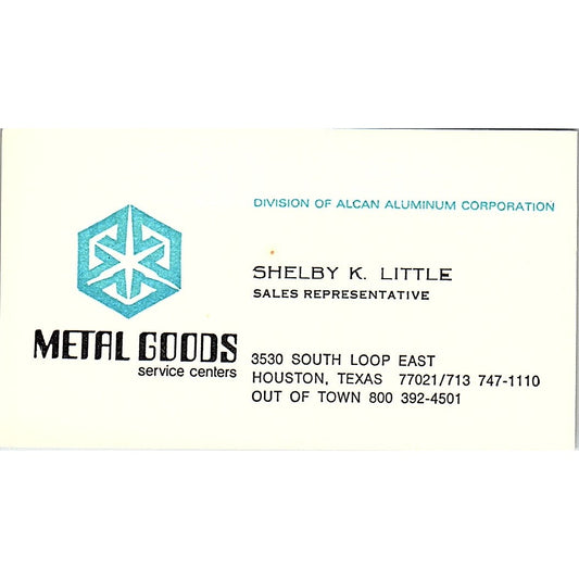 Shelby K Little Metal Goods Houston Vintage Business Card SC9-B12