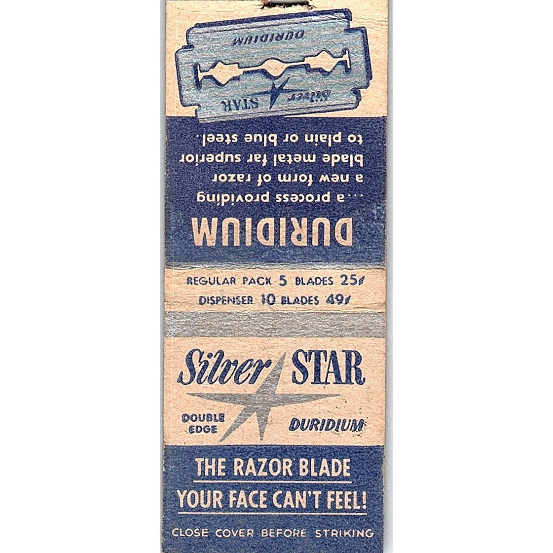 Silver Star Duridium Shaving Razor Blade Vintage Matchbook Cover SC7-Y6