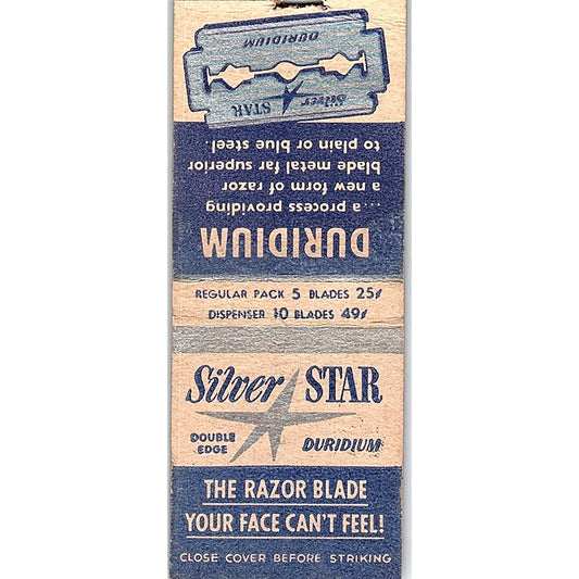 Silver Star Duridium Shaving Razor Blade Vintage Matchbook Cover SC7-Y6