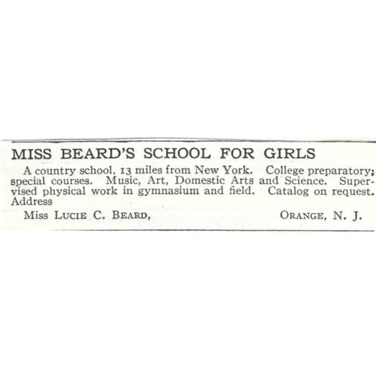 Lucie C. Beard's School for Girls Orange NJ c1918 Original Advertisement AE5-SV2
