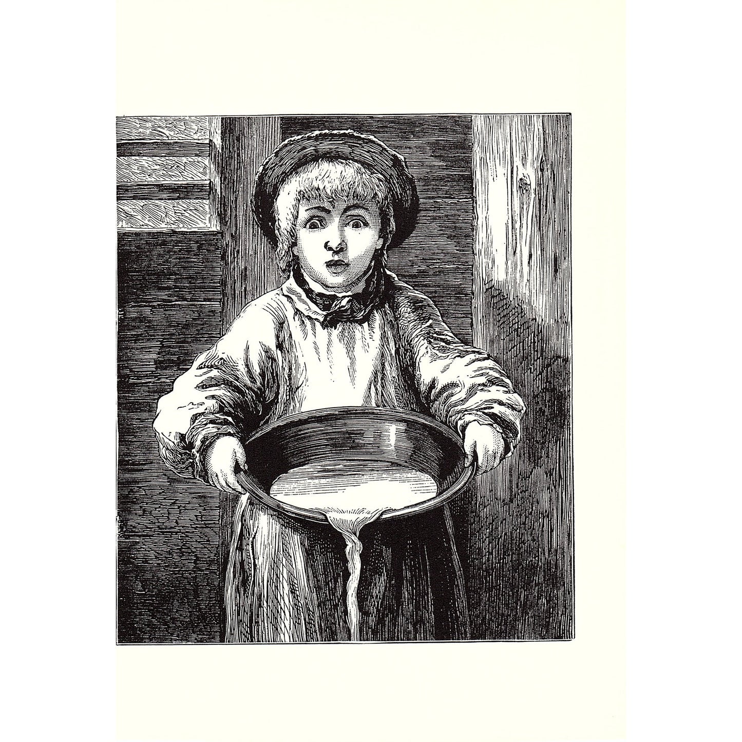 Victorian Girl Spilling Pot Vintage Pictures and Prattle Engraving 5x7 V19