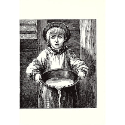 Victorian Girl Spilling Pot Vintage Pictures and Prattle Engraving 5x7 V19